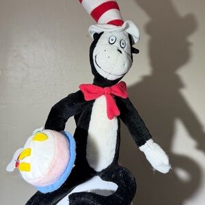 Charming Black and White Cat Plush with Red Bow